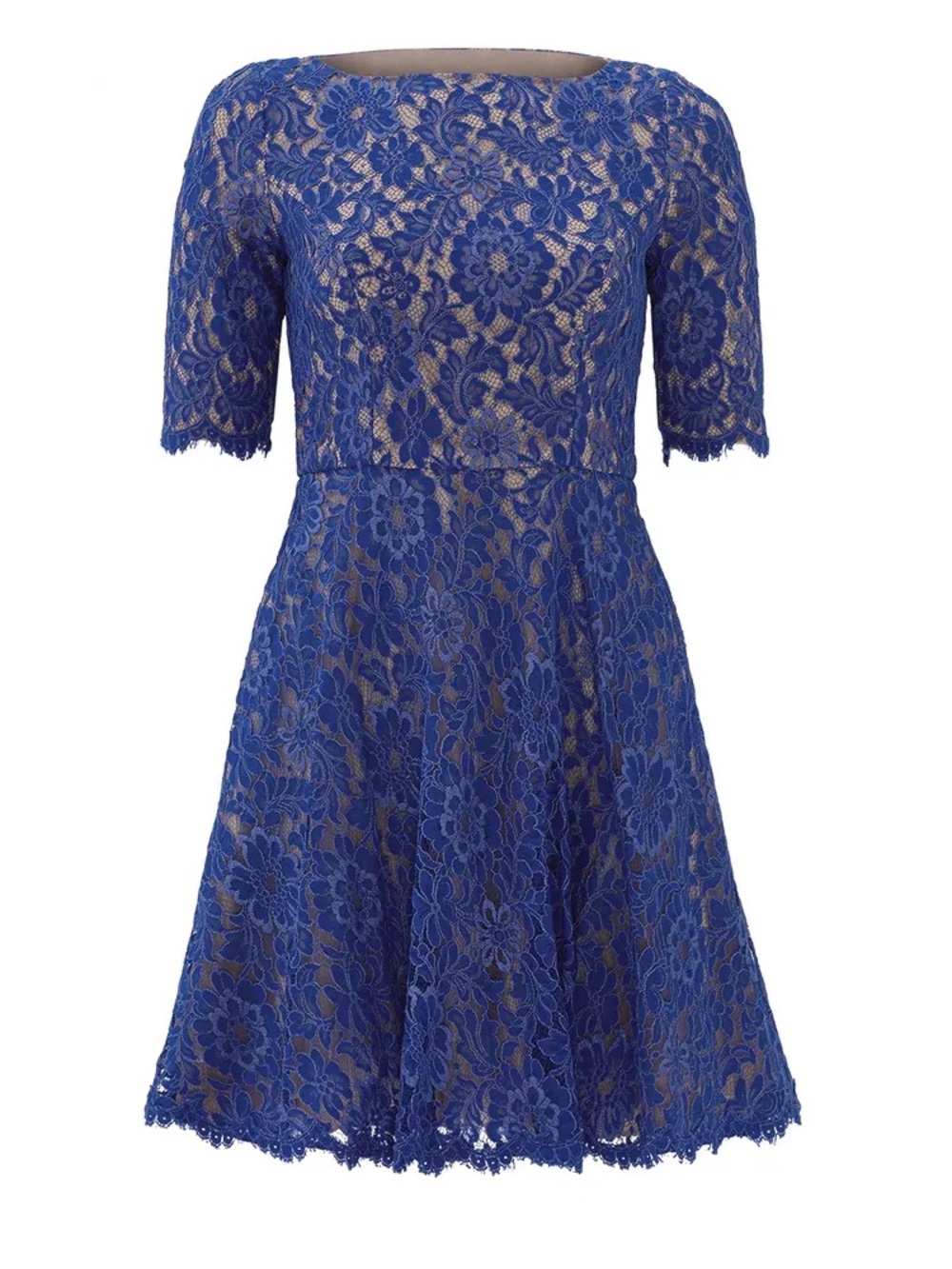 ML MONIQUE LHUILLIER Alice Cobalt Blue Lace Fit & Flare Dress Size 2